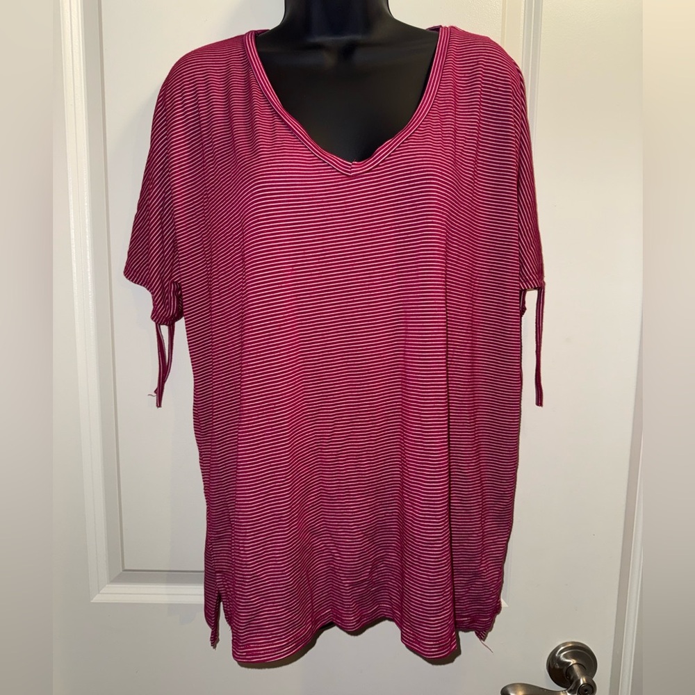 KEREN hart Fuchsia Striped Short Sleeve Top Women’s Size XL